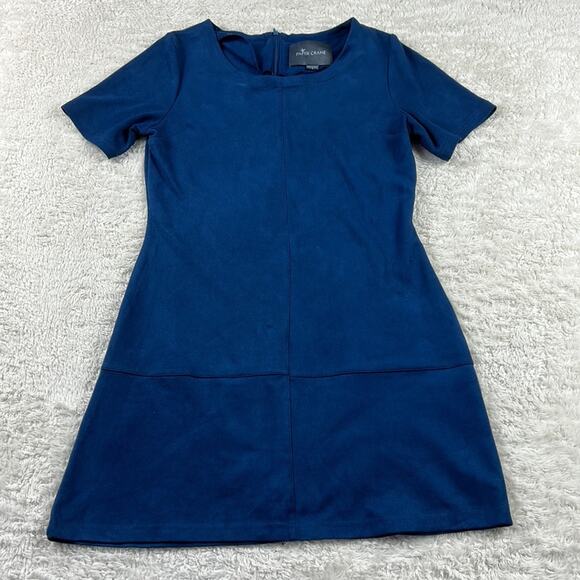 Paper Crane drop waist blue faux suede dress, size small - Picture 3 of 9